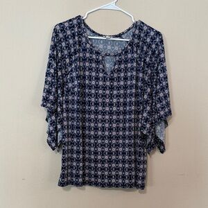 Westport Geometric Print Women's Blouse - Navy and White
